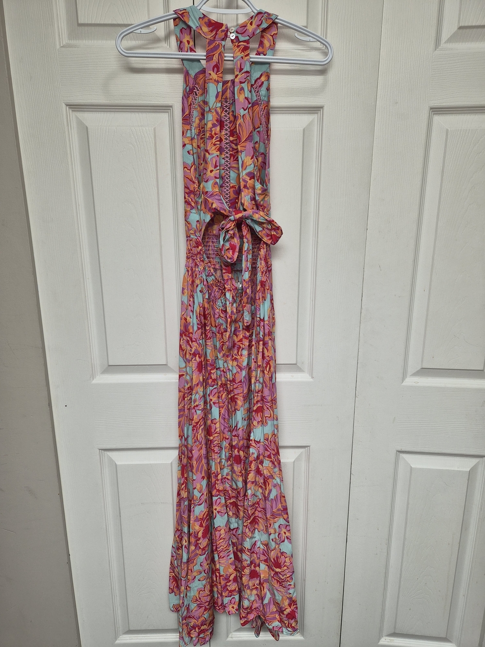 NWOT Anthro Abel The Label Tropical Floral Halter Self-tie Back Maxi Pink & Aqua - Picture 3 of 8